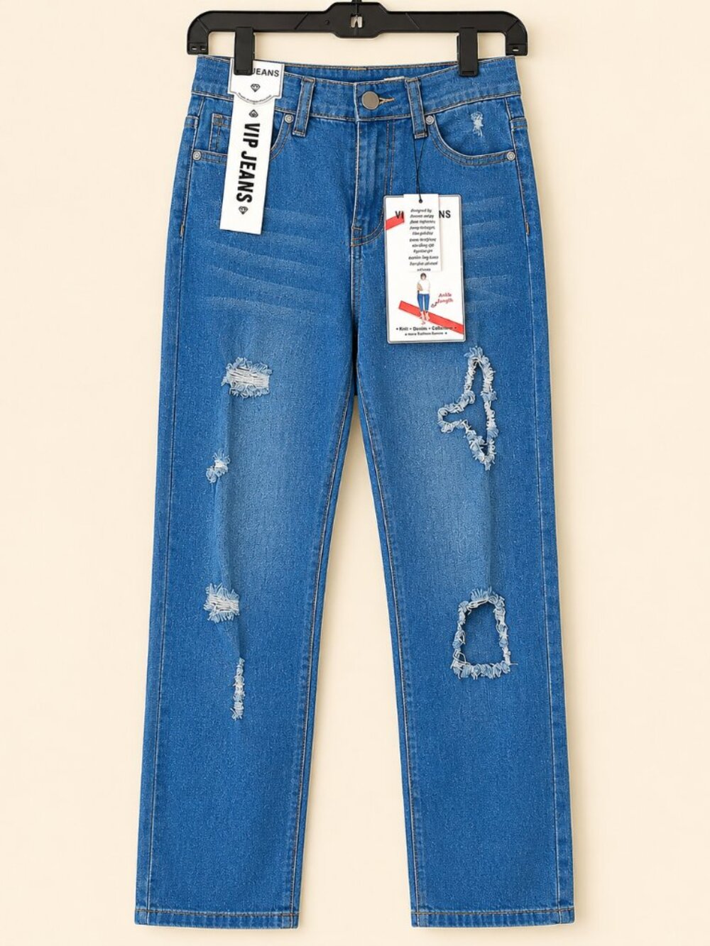 VIP Women's Light Blue Distressed Ankle Length Hi Rise Denim Jeans SZ 1/25